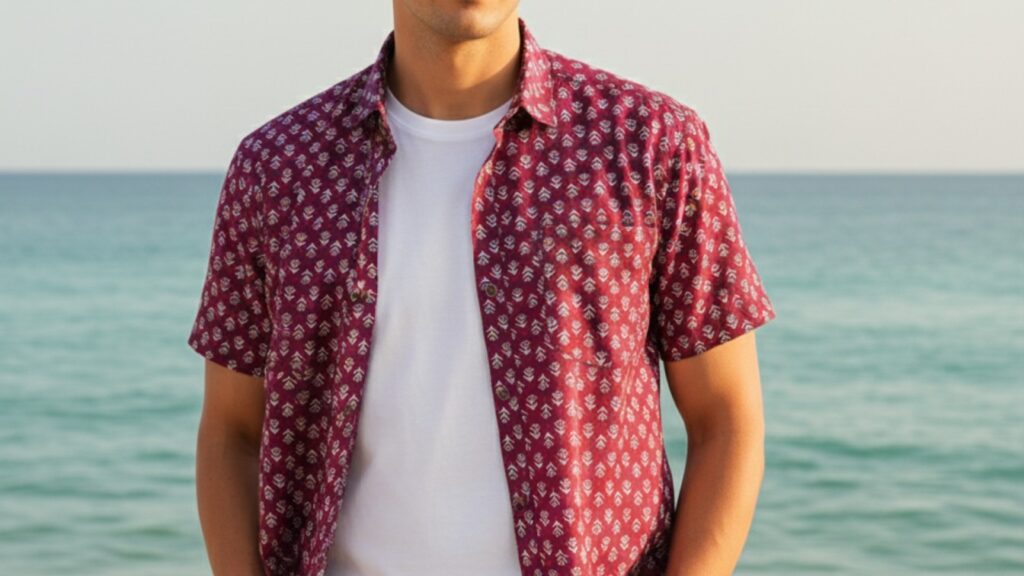 red cotton shirt for men for men printed