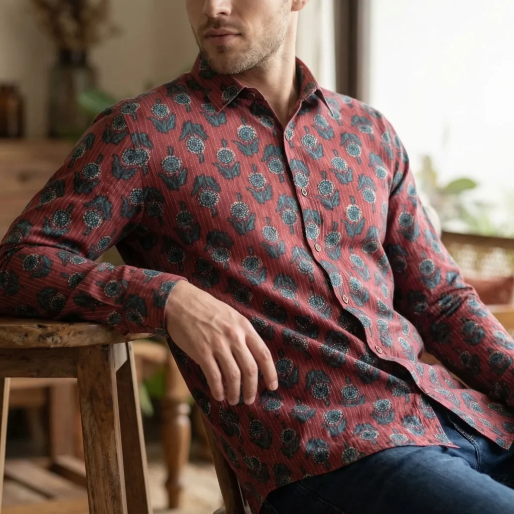 Printed shirt for men casual wear red shirt full sleeves