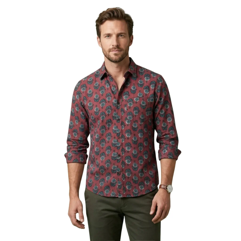 Red shirt for men printed full sleeves summer wear casual